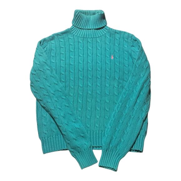 Ralph Lauren Sport Sweaters - Ralph Lauren sport cable knit turtleneck sweater in aqua blue women’s Large